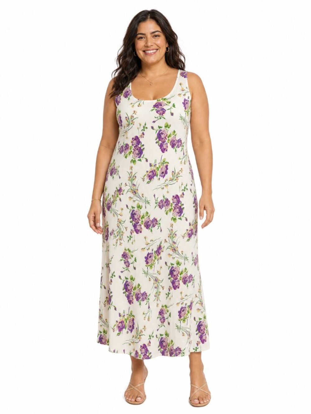 Lauren Ralph Lauren Purple Floral Maxi Dress Summer Garden Size 12